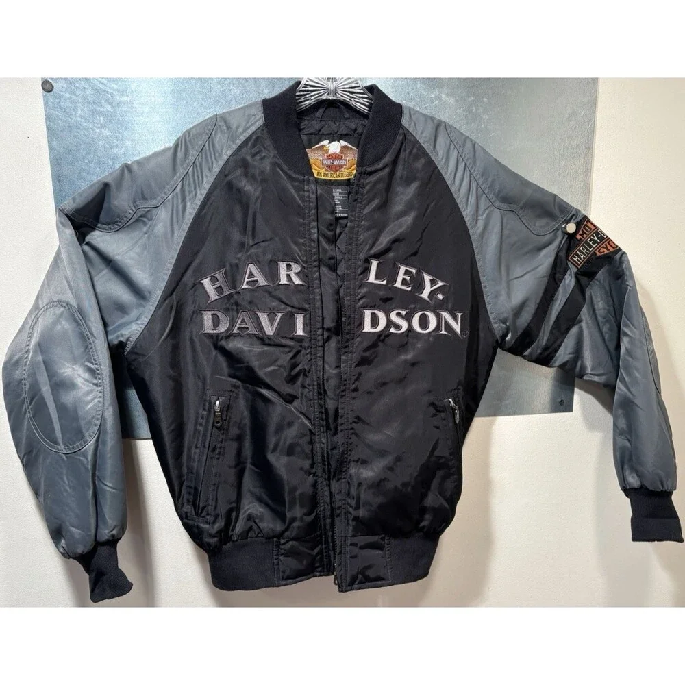 Harley-Davidson Bomber Varsity Jacket Insulated Black Gray Nylon Motorcycle XS